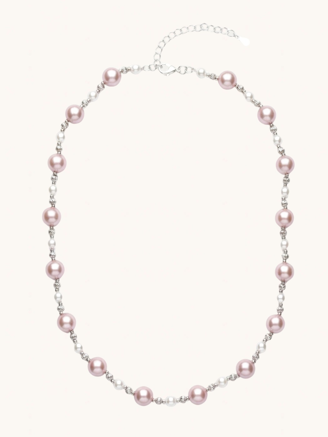 Front View of Belle Blush Pearl Necklace Adjustable Length 925 Sterling Silver Rhodium Plated Brass One Size 34.2gms