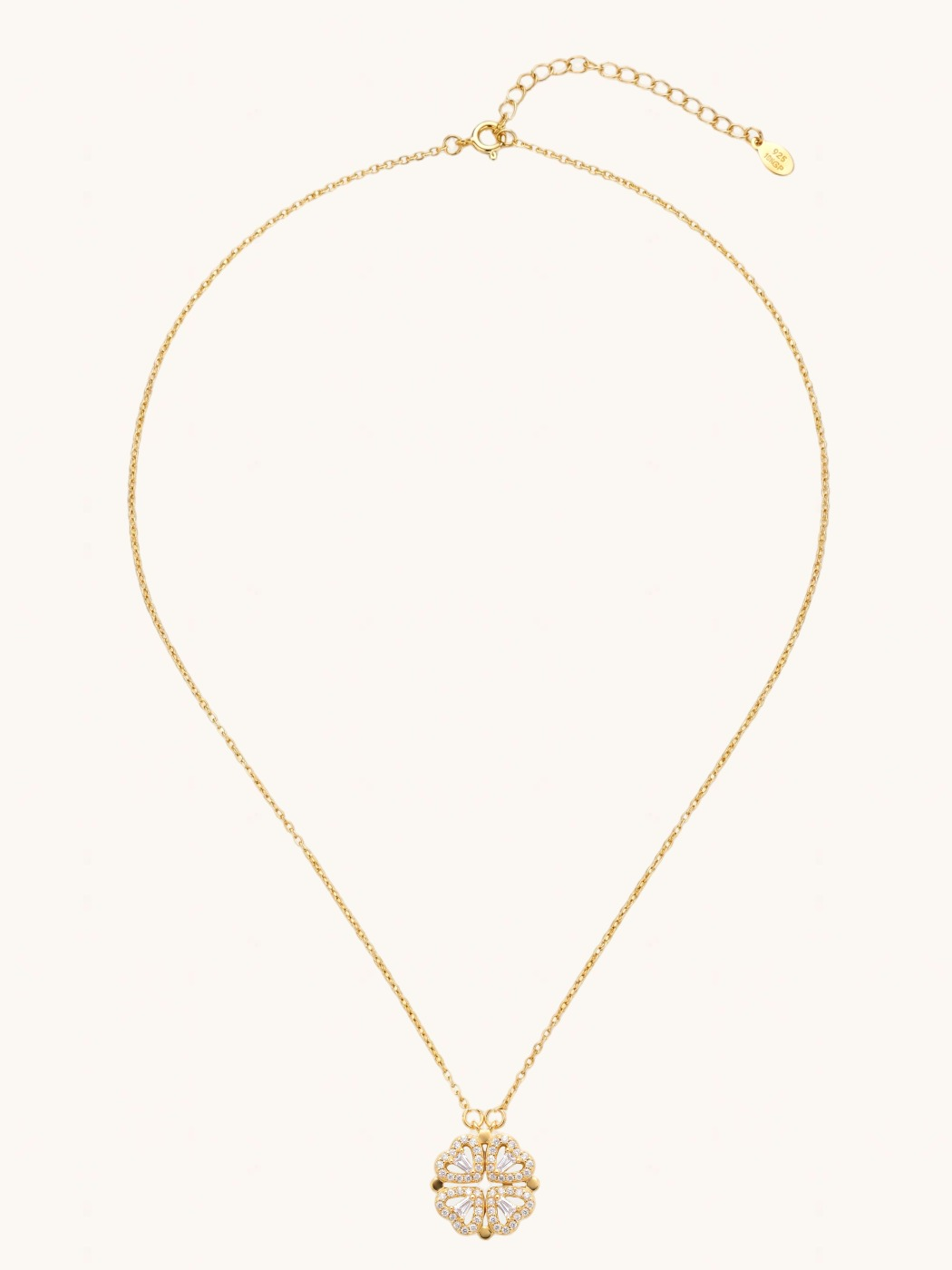Rear View of Cara Heart Clover Versatile Pendant Necklace Adjustable Length 18k Gold Plated 925 Sterling Silver 16 inches 3gms