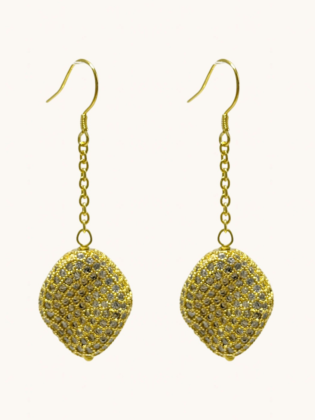 Front View of Natasha Nugget Dangle Earrings in 18K Gold Plated Sterling Silver Jewelry for Pierced Ears Brass 925 Metal Stone One Size 12.6gms