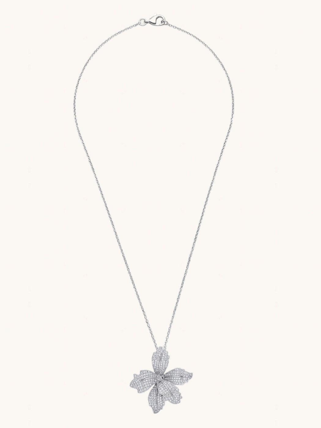 Rear View of Orchid Bloom Brooch Pendant in Rhodium-Plated Metal Comfort Fit 925 Sterling Silver Chain Rhodium Plated Brass One Size