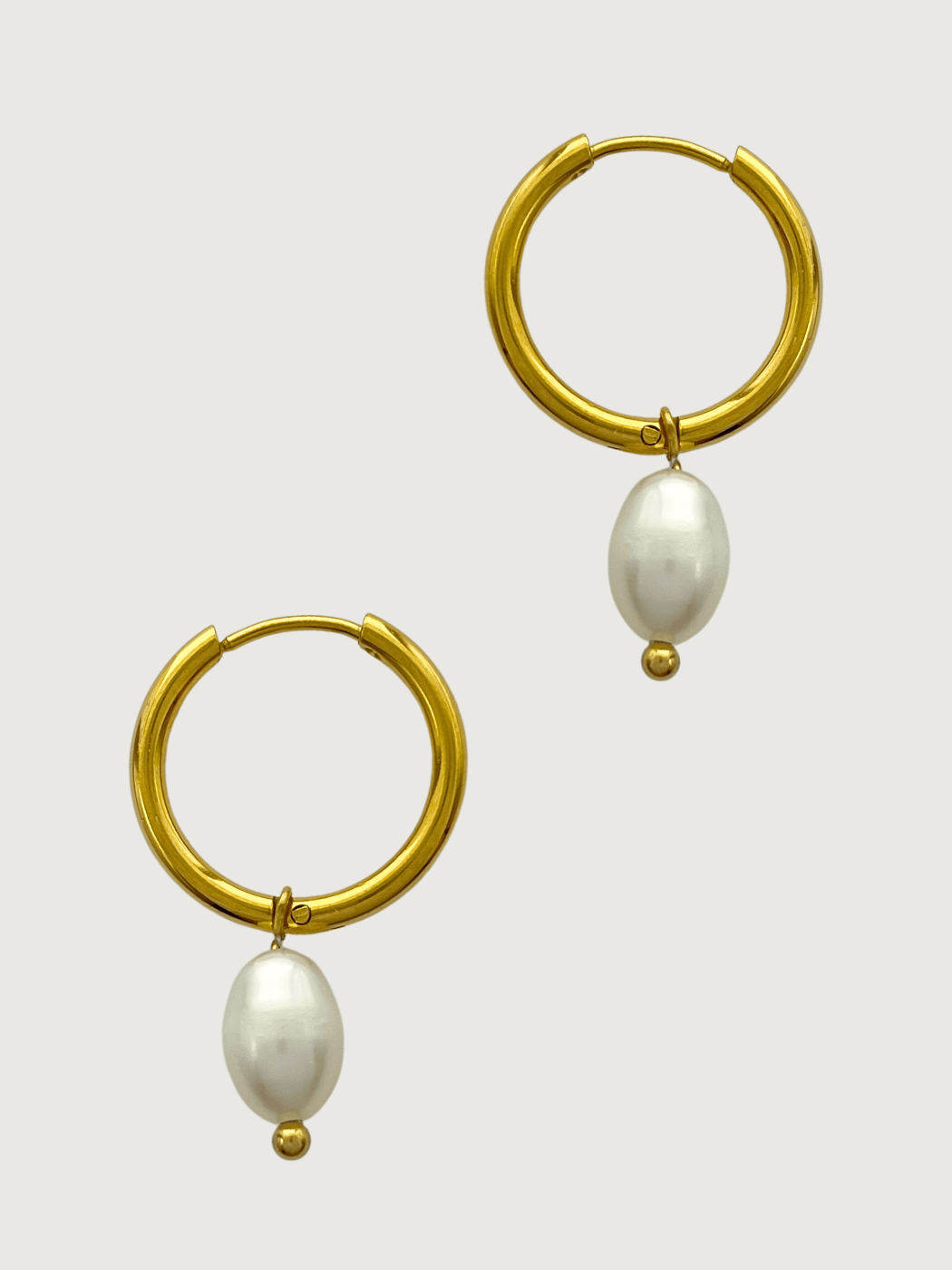 Rear View of Jenna Pearl Hoop Earrings in 18k Gold-Plated Metal Jewelry for Pierced Ears Gold Plated Steel | Hypoallergenic Tarnish Resistant Sweat Water Stone Eco - Friendly One Size 3.2gms