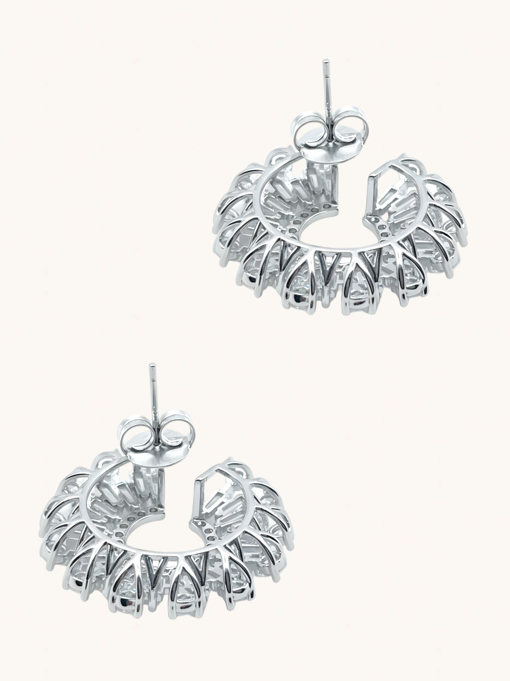 Rear View of Herina Halo Stud Earrings -white Jewelry for Pierced Ears Rhodium Plated Brass Post / Pin & Push in 925 Sterling Silver Stamp Marked 3 cm 11.2gms