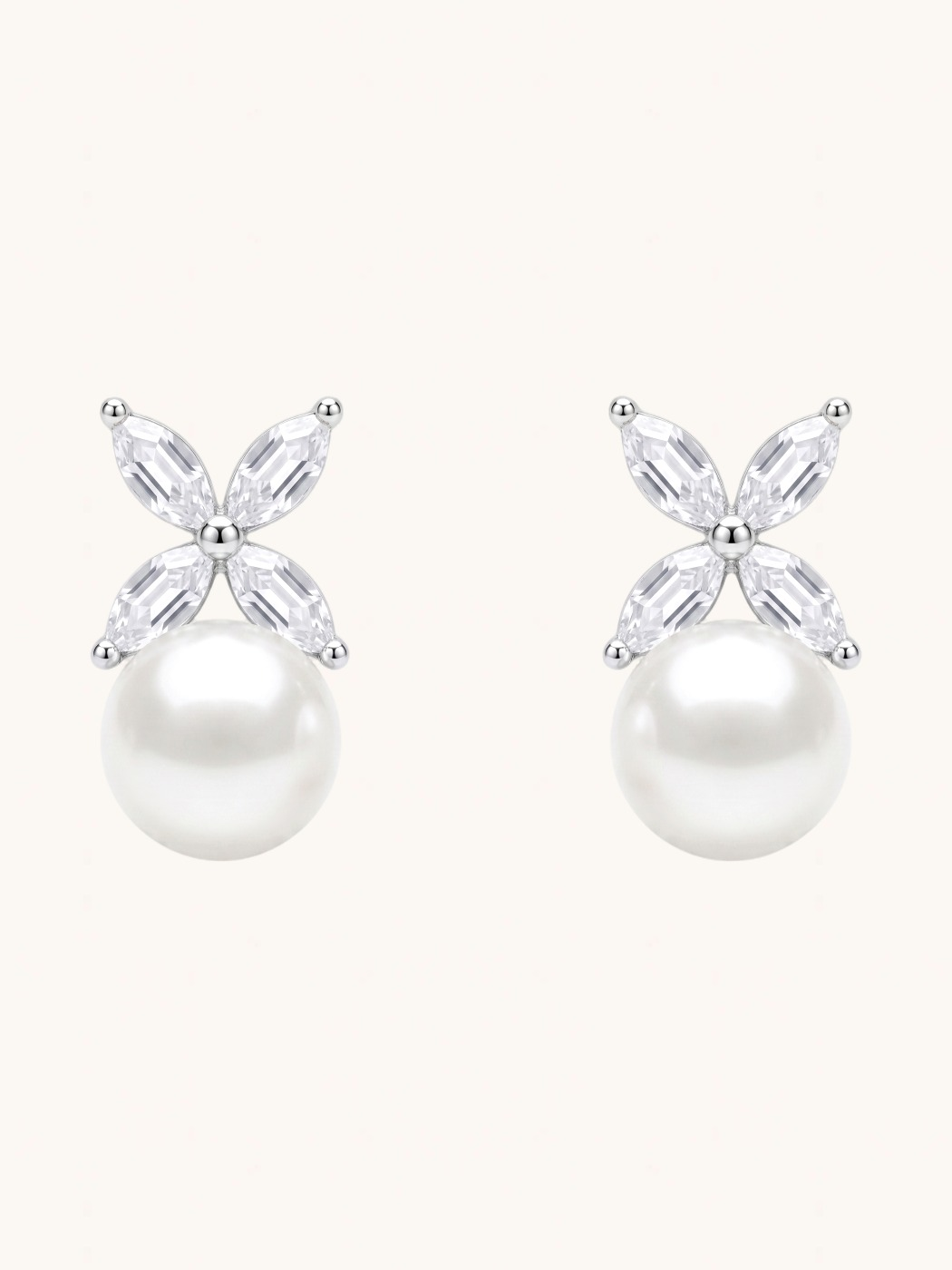 Front View of Chloe Pearl Drop Earrings Jewelry for Pierced Ears 925 Sterling Silver 16 mm 3.7gms