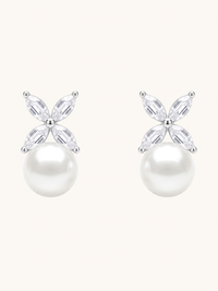 Front View of Chloe Pearl Drop Earrings Jewelry for Pierced Ears 925 Sterling Silver 16 mm 3.7gms