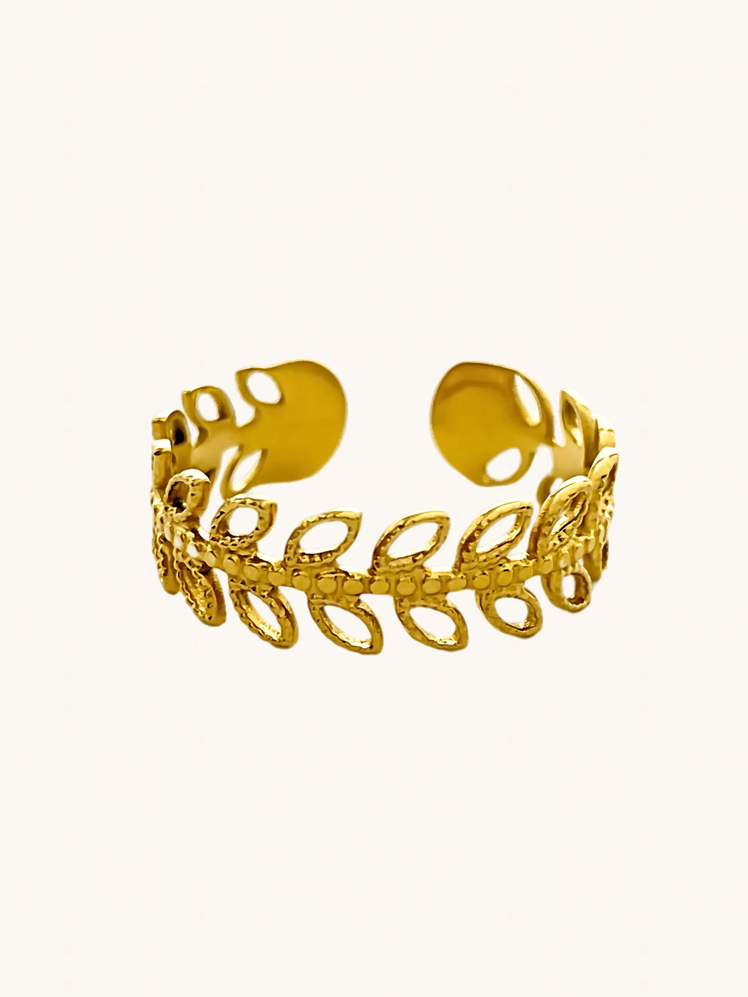 Front View of Ambrose Open Ring in 18k Gold-Plated Metal Open-Adjustable-Resizable Gold Plated Steel | Hypoallergenic Tarnish Resistant Sweat Water Eco - Friendly One Size 1.4gms