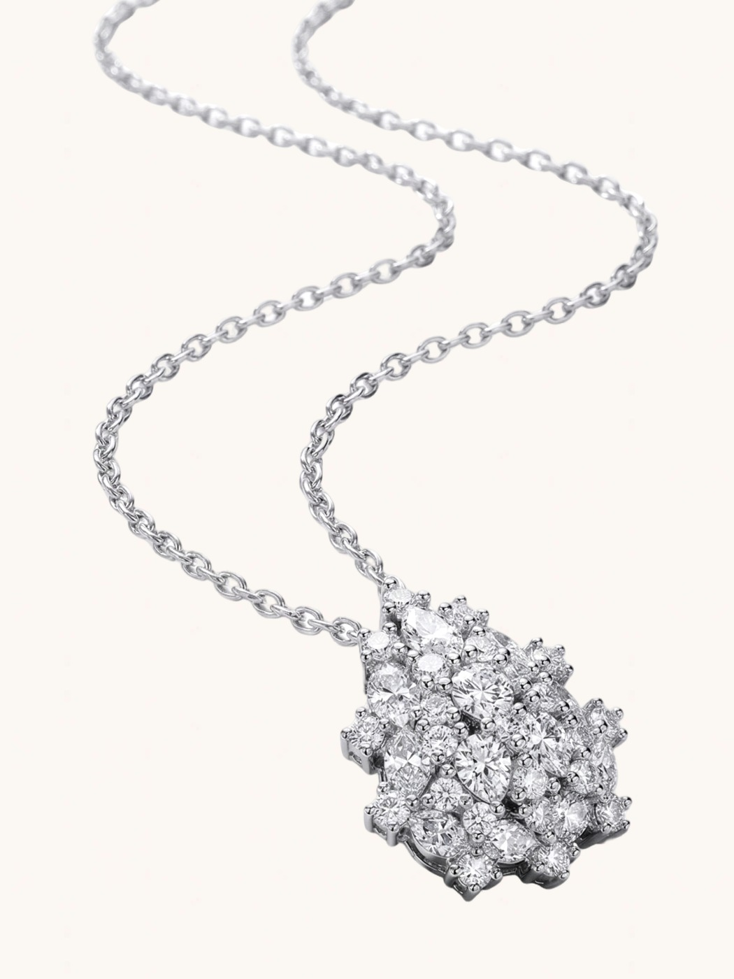 Closeup of Ellara Brooch Pendant in Rhodium Plated Metal Comfort Fit Brass 925 Sterling Silver Chain 16 inches