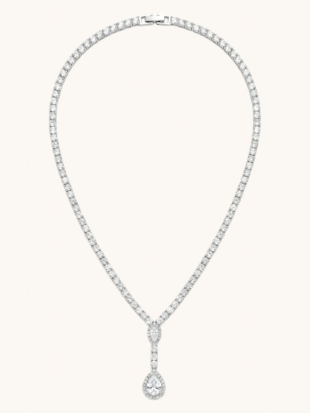 Rear View of Nova White Drop Set with Earrings and Ring in Rhodium Plated Metal Comfort Fit Copper 18.8gms Mix