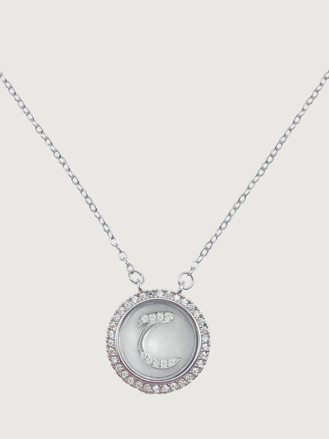 Front View of Arabic Letter "Hhaa" Charm Pendant Necklace in 925 Sterling Silver Comfort Fit Metal 16 inches 4.2gms