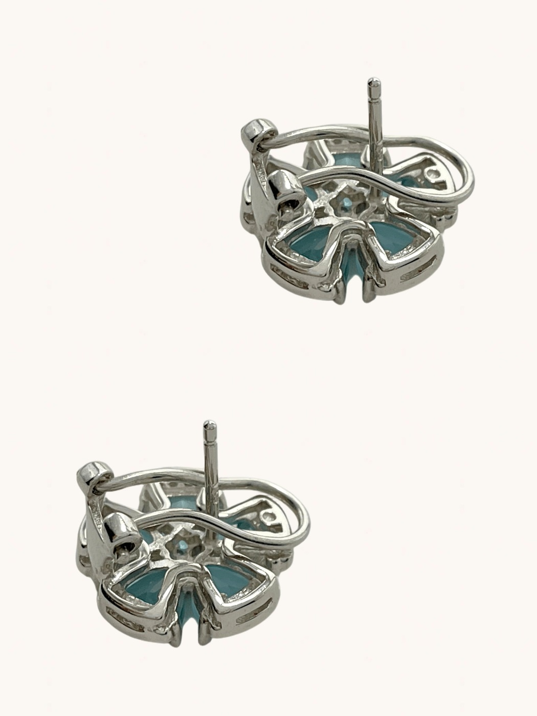 Rear View of Forget Me Not Stud Earrings in Sterling Silver Jewelry for Pierced Ears 925 Metal Stone One Size 5.4gms