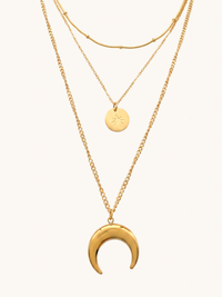Front View of Laira Layered Necklace Fixed Length 18k Gold Plated Steel | Hypoallergenic Tarnish Resistant Sweat Water Eco - Friendly One Size 9.8gms Stainless