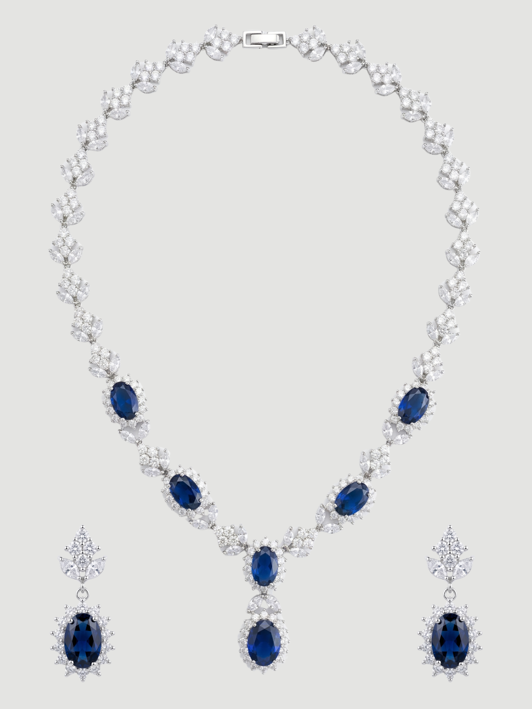 Front View of Alba Necklace and Earrings Set in Rhodium Plated Metal Comfort Fit Copper One Size 58.2gms Mix
