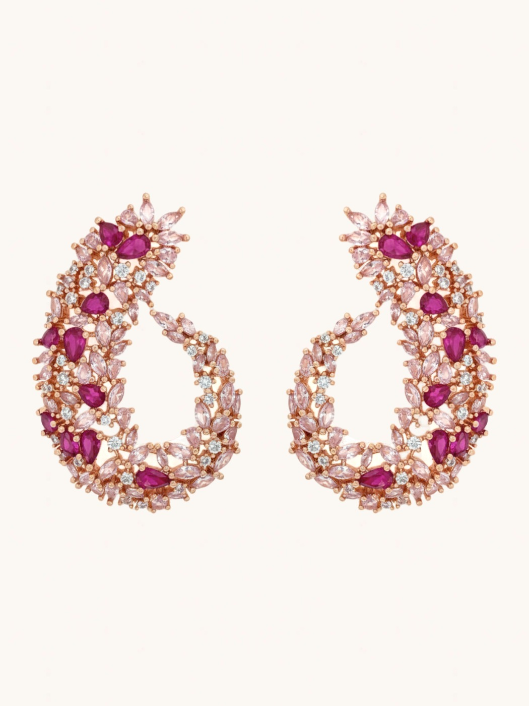 Front View of Siena Cluster Stud Earrings in Rhodium Plated Metal -Pink Jewelry for Pierced Ears Post / Pin & Push 925 Sterling Silver Stamp Marked 4.5 cm 14.2gms Mix