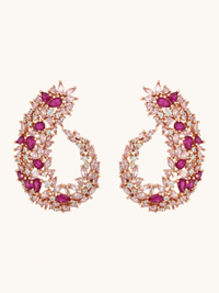 Front View of Siena Cluster Stud Earrings in Rhodium Plated Metal -Pink Jewelry for Pierced Ears Post / Pin & Push 925 Sterling Silver Stamp Marked 4.5 cm 14.2gms Mix