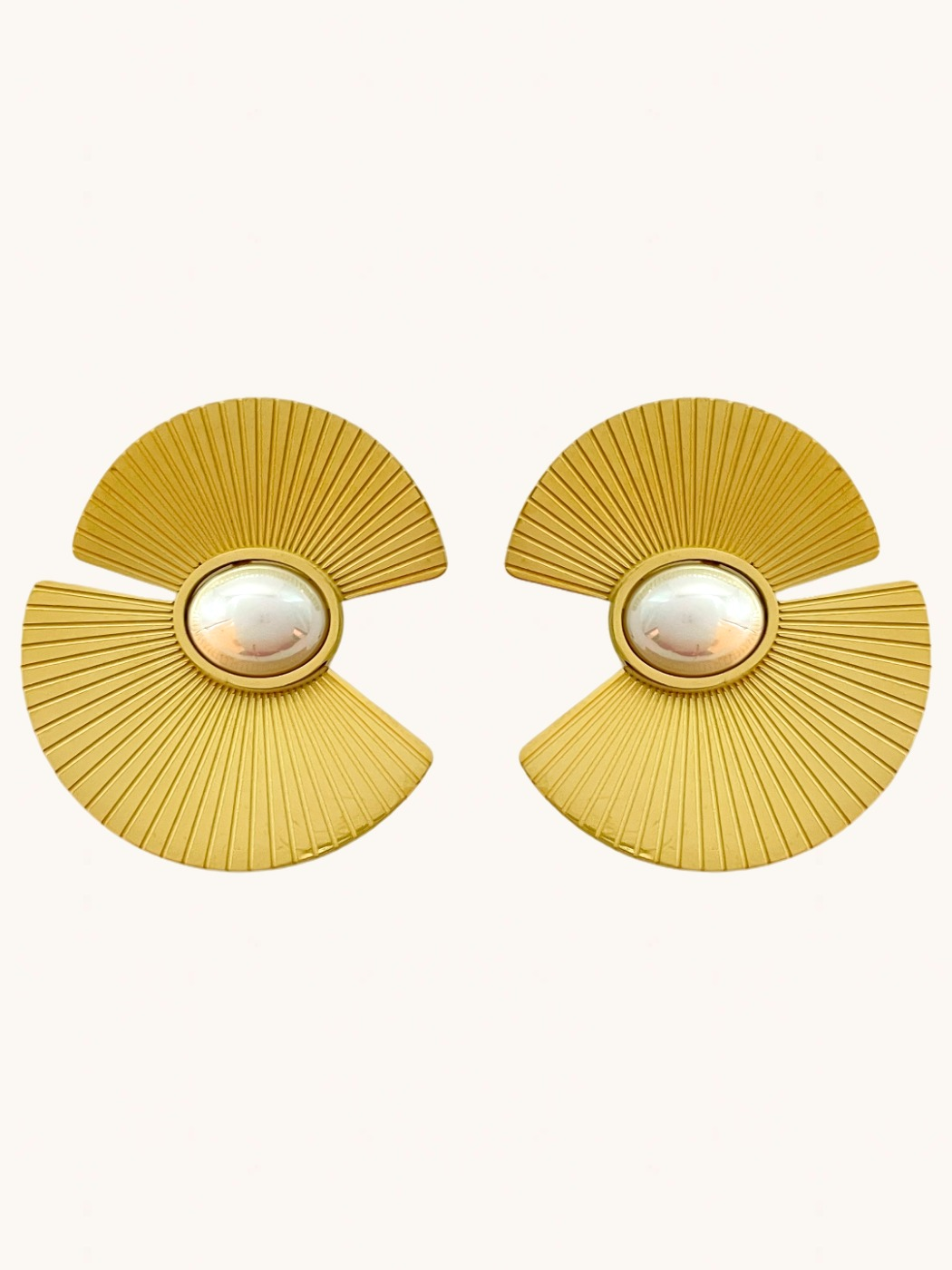 Front View of Alicia Stud Earrings in 18k Gold Plated Metal Jewelry for Pierced Ears Steel | Hypoallergenic Tarnish Resistant Sweat Water Eco - Friendly Stone One Size 11gms Stainless