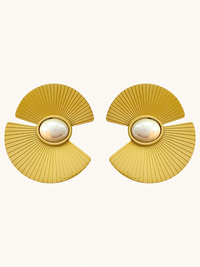 Front View of Alicia Stud Earrings in 18k Gold Plated Metal Jewelry for Pierced Ears Steel | Hypoallergenic Tarnish Resistant Sweat Water Eco - Friendly Stone One Size 11gms Stainless