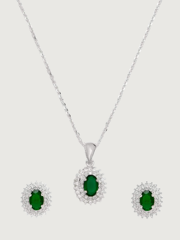 Ayesha Necklace and Earrings Set in Sterling Silver- Green