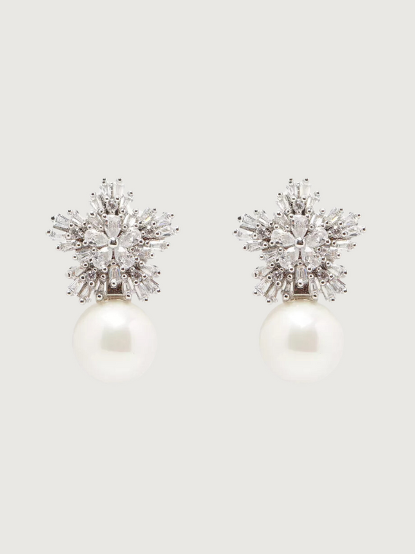 Blanca Pearl Earrings in Rhodium Plated Copper and Sterling Silver