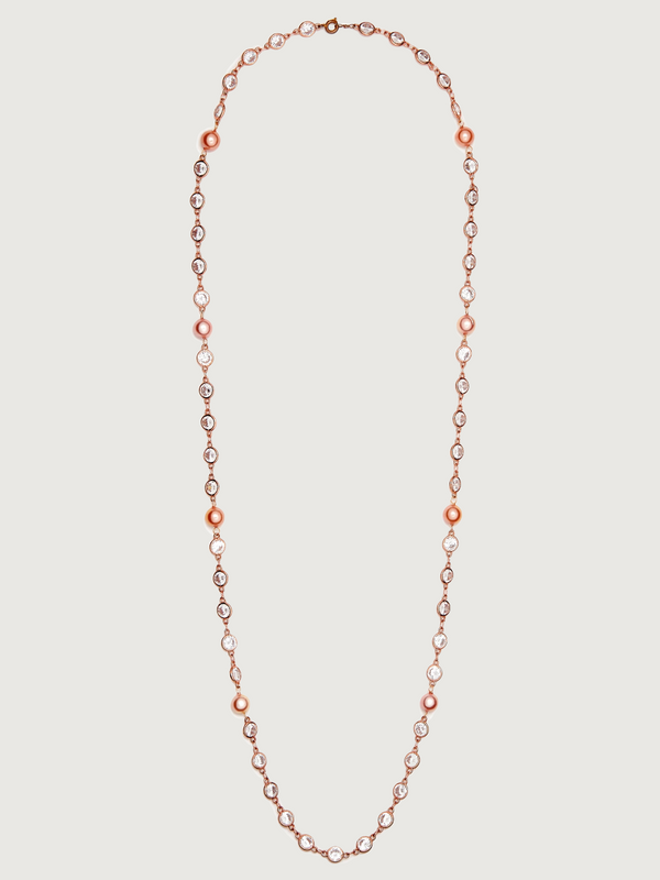 Claire Pearl & Crystal Necklace in 18k Rose Gold-plated Brass