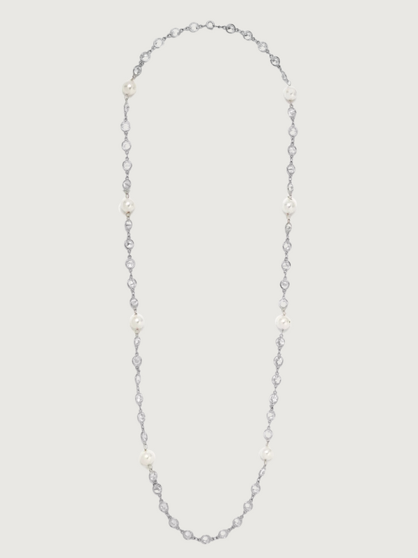 Claire Pearl and Crystal Necklace in Plated Brass