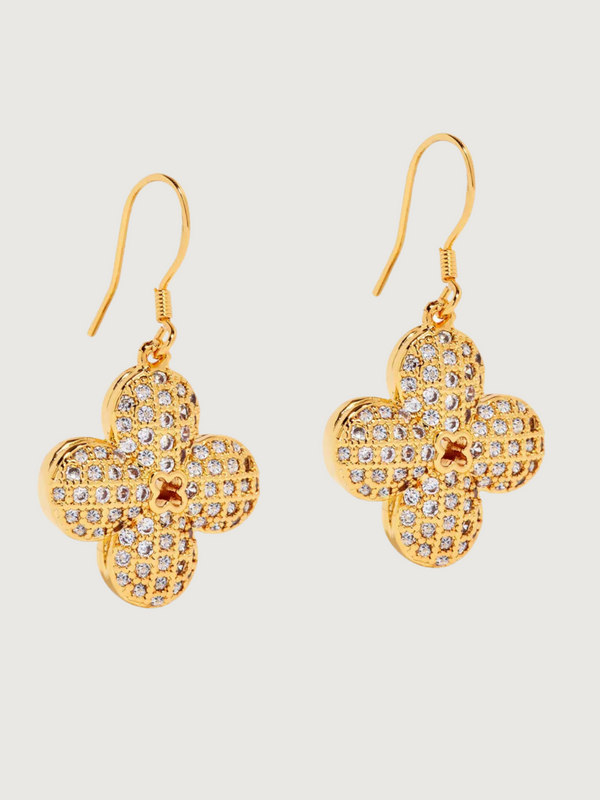 Clover Flower Dangle Earrings in Sterling Silver with 18K Gold Plating