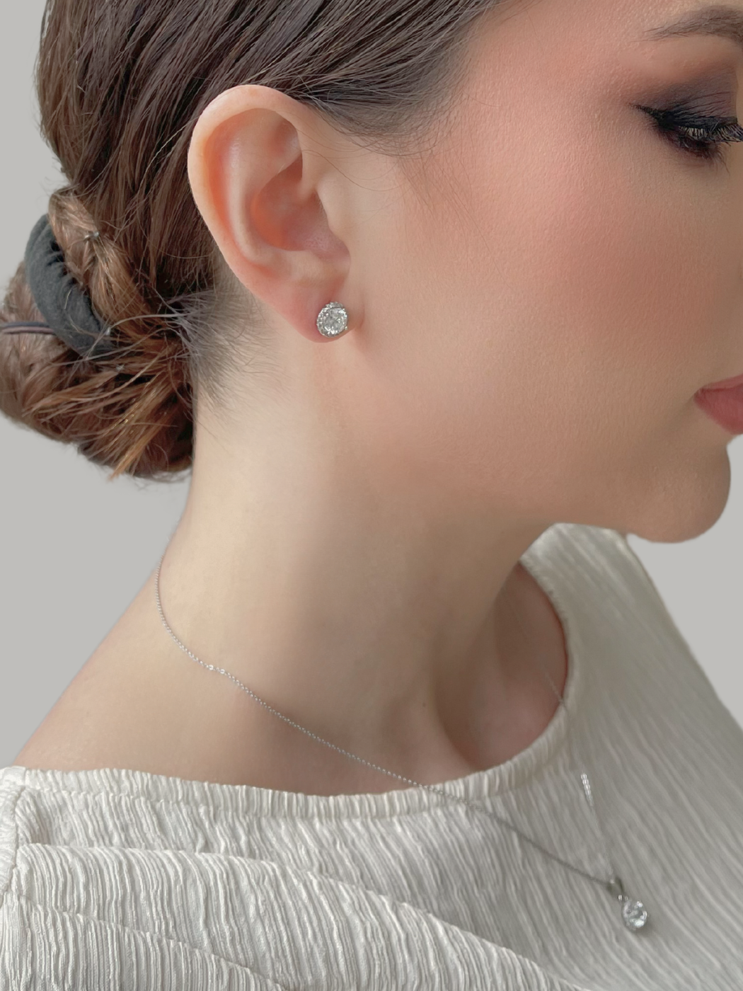 Alternate View of Model Wearing Lia Pendant Necklace & Stud Earrings Set in Sterling Silver Fixed Length 925 Metal Stone One Size 3.2gms
