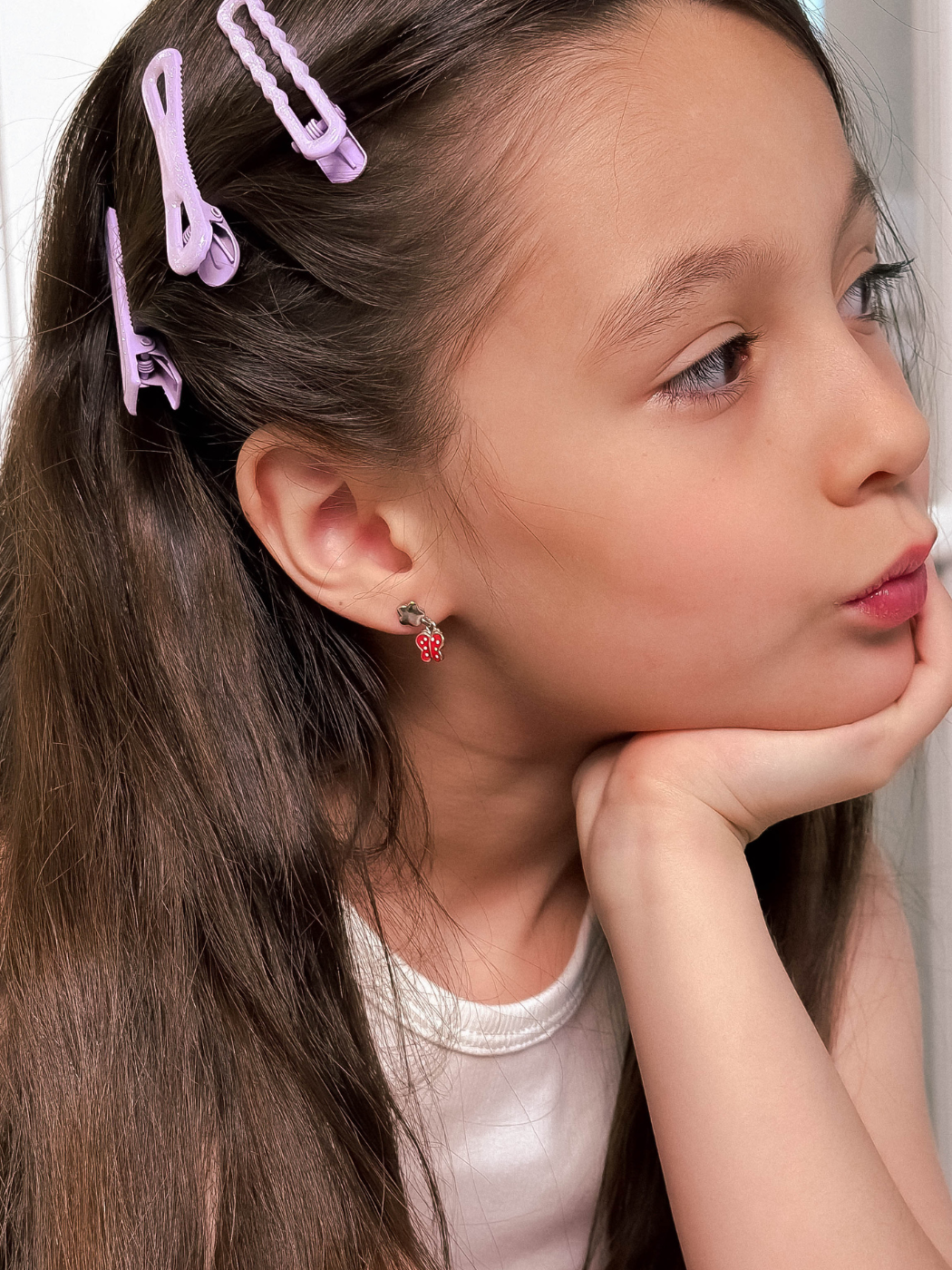 Alternate View of Model Wearing Little Princess Butterfly Dangle Earrings in Sterling silver Jewelry for Pierced Ears 925 Silver Metal One Size 1.8gms