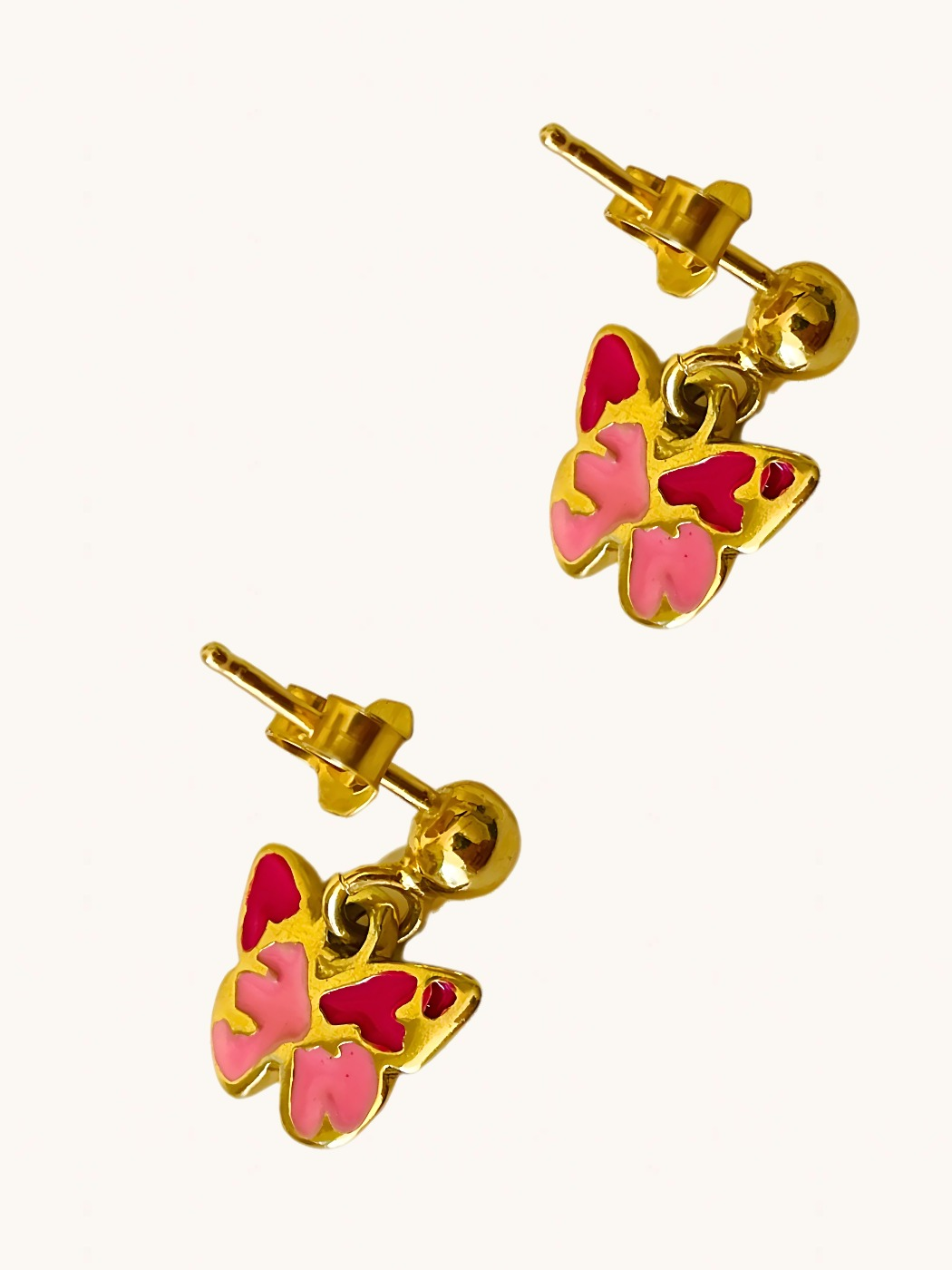 Rear View of Little Princess Butterfly Earrings in 18K Gold Plated Sterling Silver Jewelry for Pierced Ears 18k 925 Metal One Size 1.8gms