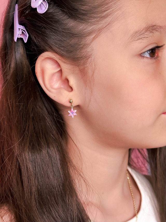 Model Wearing Little Princess flower Earrings in 18k Gold Plated sterling silver Jewelry for Pierced Ears 925 Sterling Silver Metal One Size 1.8gms