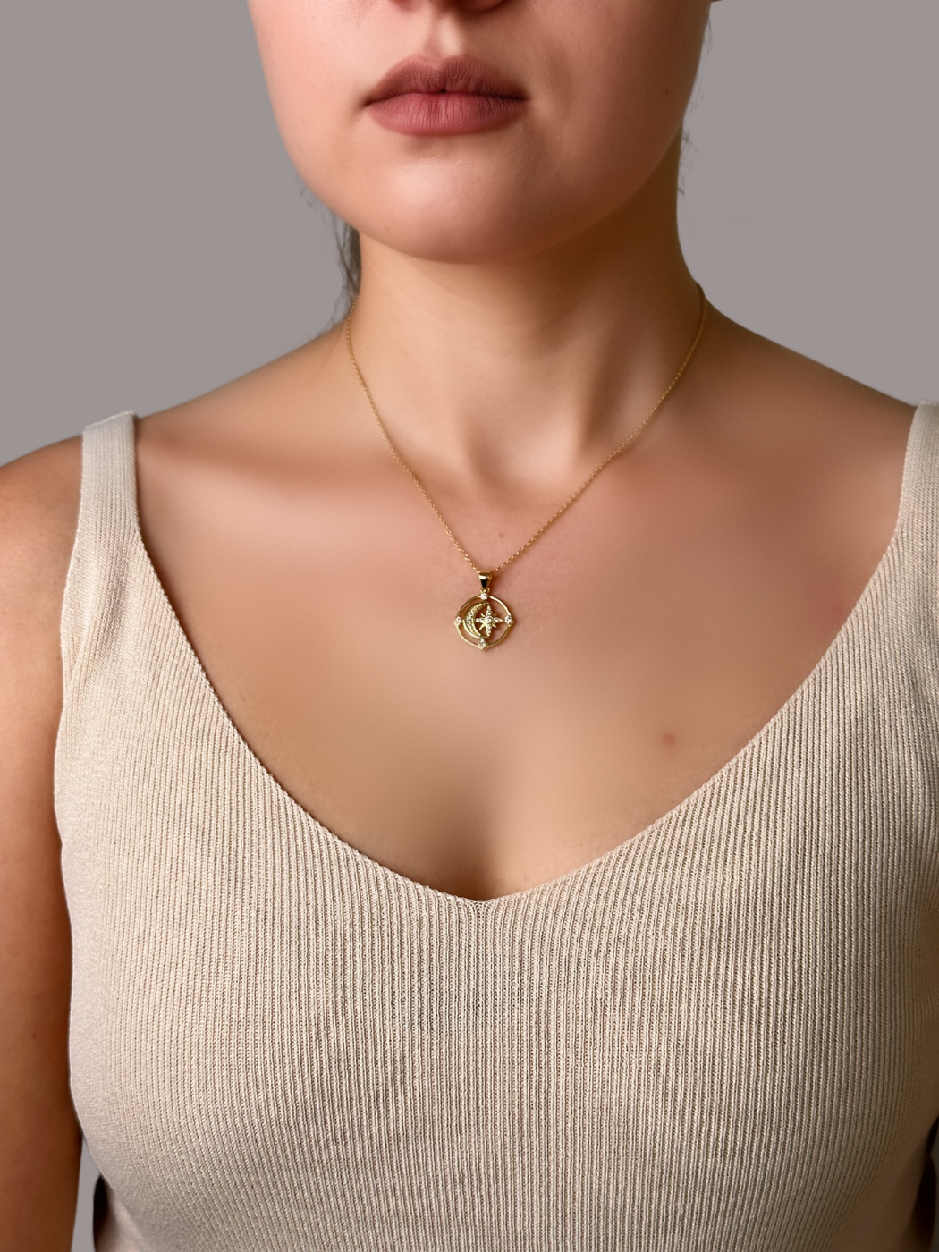 Model Wearing Maha Pendant Necklace in 18k Gold-Plated Sterling Silver Adjustable Length Gold Plated 925 Metal One Size 3.3gms
