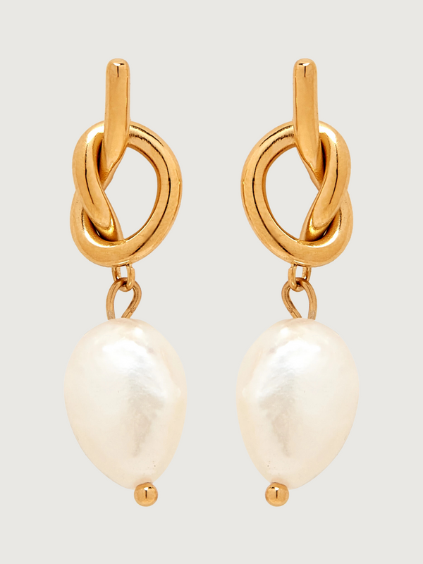 Twisted-knot Pearl Dangle Earrings in 18k Gold-plated Stainless Steel