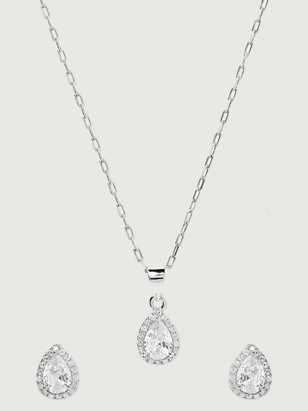 Zia Drop Pendant Necklace & Stud Earring Set in Sterling Silver