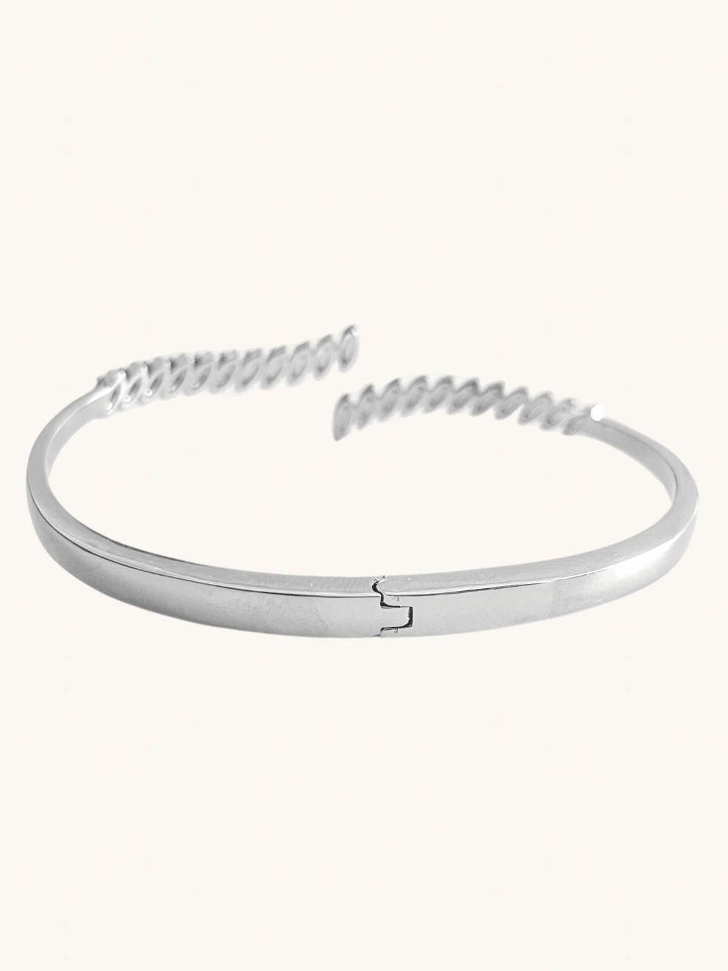 Rear View of Leni open Bangle in Rhodium Plated Metal Comfort Fit Copper 18.5 cm 11.8gms Mix