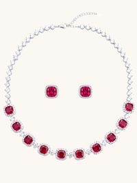 Front View of Martina Necklace and Earrings Set-Red Comfort Fit Rhodium Plated Brass One Size 37.4gms