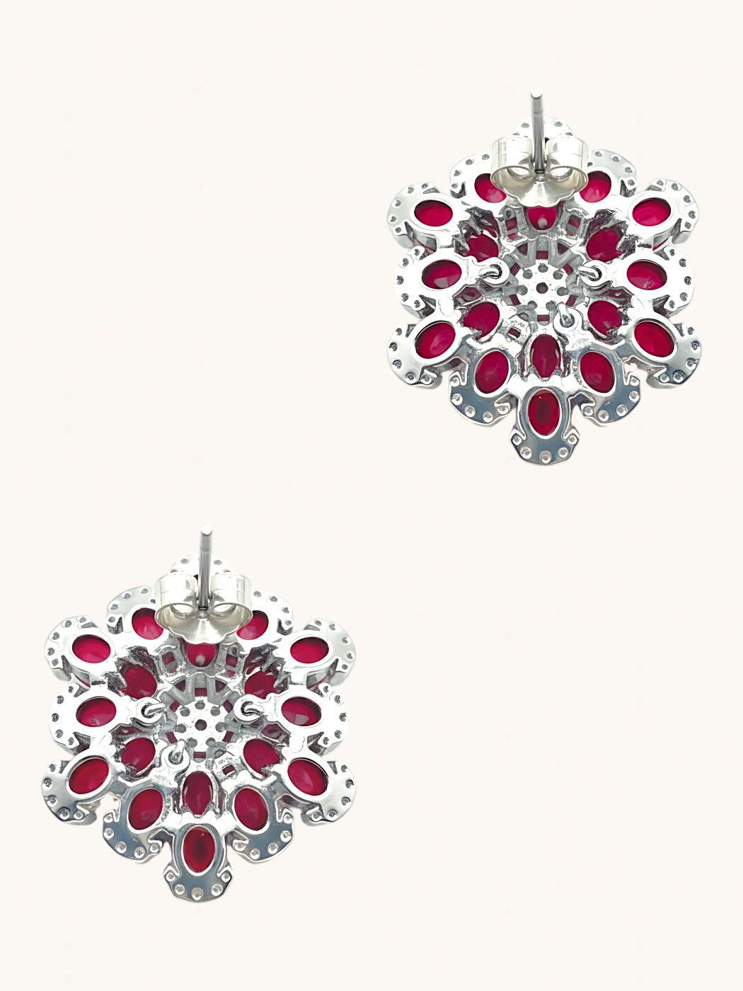 Rear View of Peony Stud Earrings in 925 Sterling Silver-Red Jewelry for Pierced Ears Silver 2.5 cm 11.8gms
