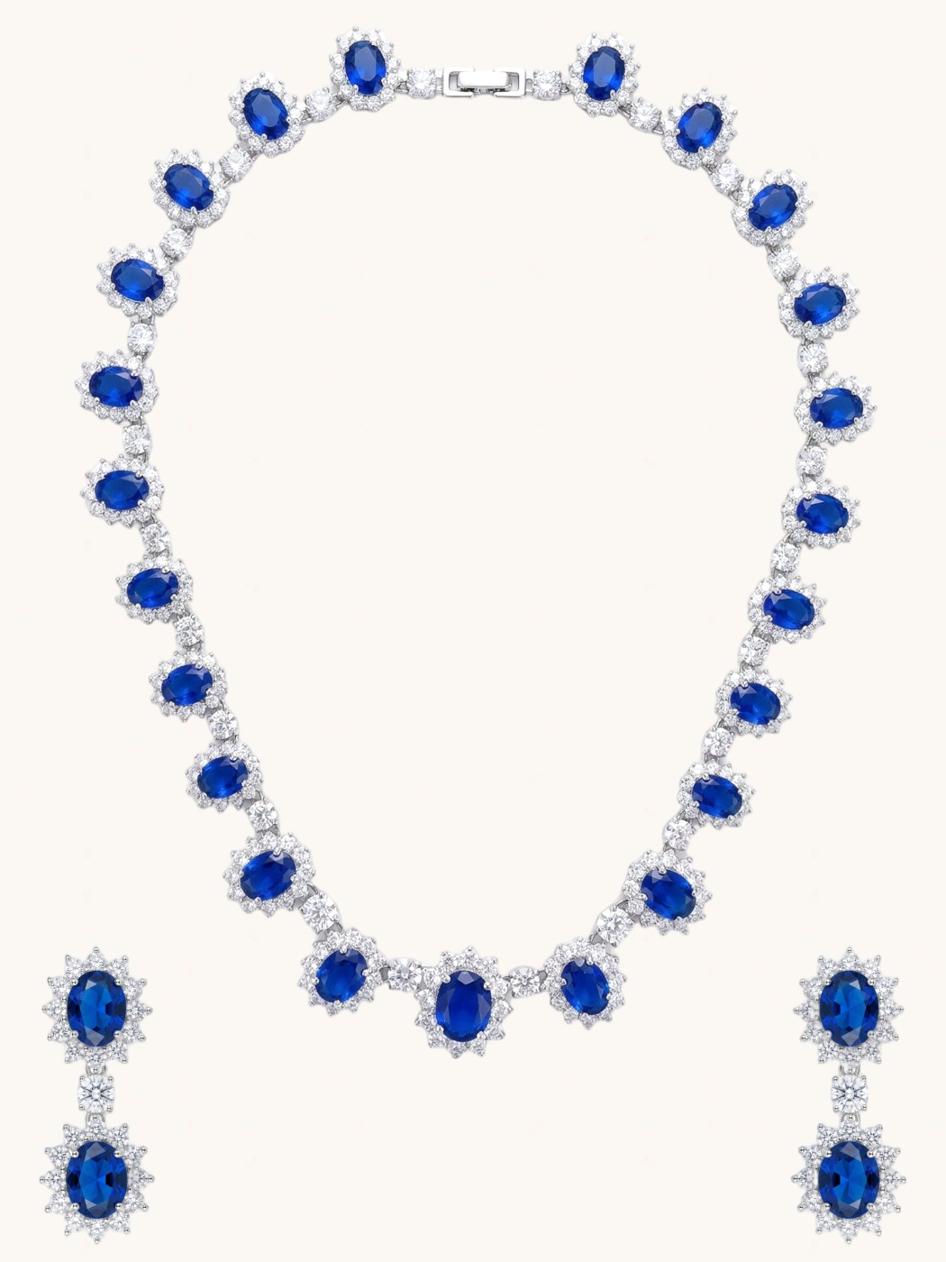 Front View of Azeneth Necklace and Earrings Set in Rhodium Plated Metal Comfort Fit Copper 16 inches 63.9gms