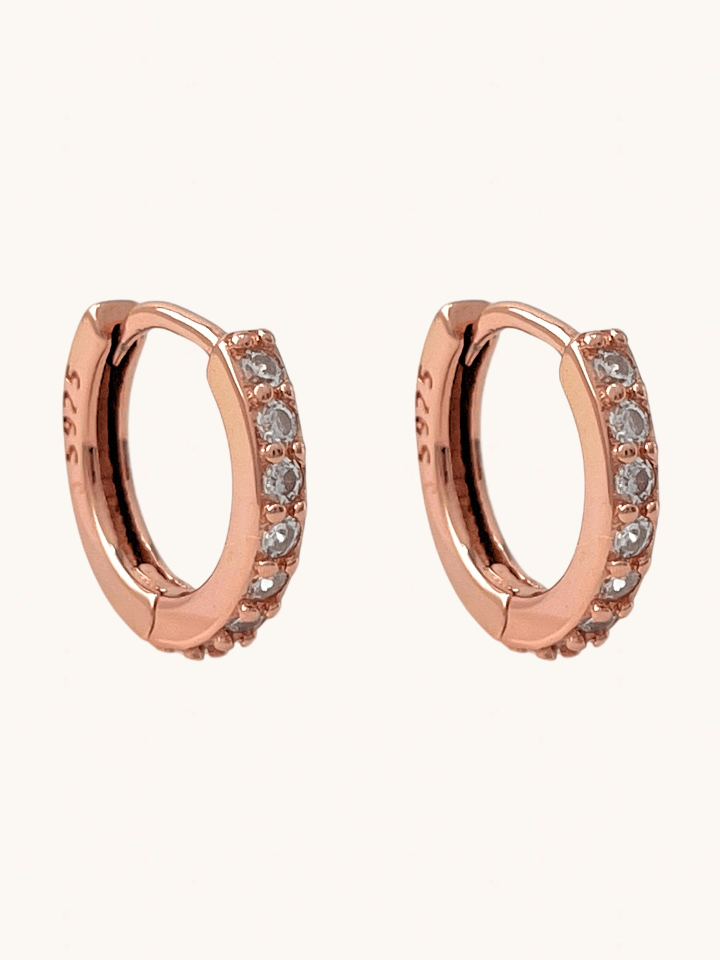 Front View of Lana Huggie Hoop Earrings in Sterling Silver with 18K Rose Gold Plating Jewelry for Pierced Ears 18k Plated 925 Metal Stone One Size 1.9gms