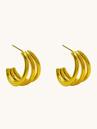 Front View of Sasha Sun Glitter Waterproof Hoop Earrings in 18K Gold Plated Metal Jewelry for Pierced Ears 18k Steel | Hypoallergenic Tarnish Resistant Sweat Water Eco - Friendly One Size 15.4gms