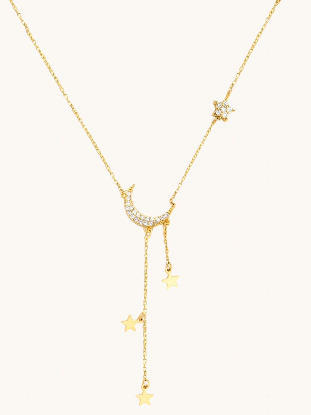 Front View of Alia Lariat Necklace in 18k Gold Plated Sterling Silver Adjustable Length 925 2.1gms