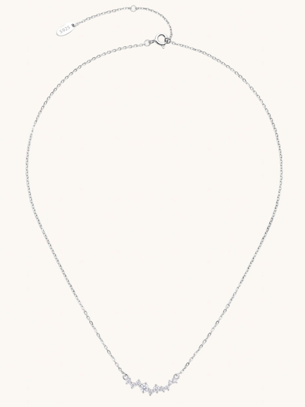Rear View of The Regal Row Necklace-Silver Comfort Fit 925 Sterling Silver One Size 1gms