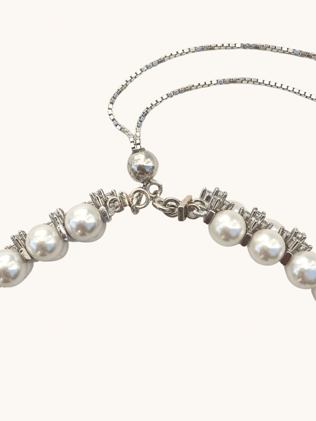 Rear View of Amelia Pearl Choker Necklace Adjustable Length 925 Sterling Silver Metal Stone One Size 82.9gms