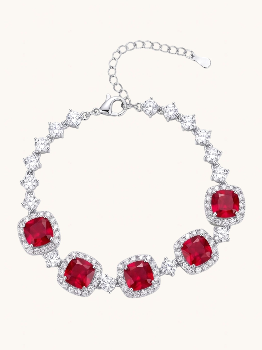 Front View of Martina Bracelet-Red Comfort Fit Rhodium Plated Copper Metal 8 inches 14.4gms