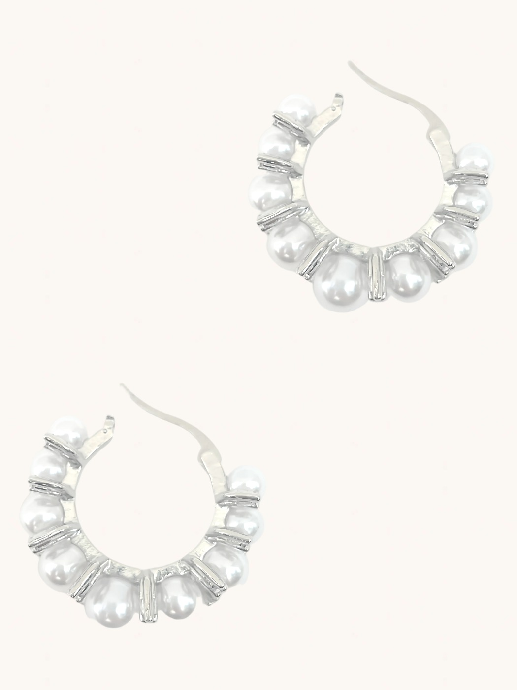 Rear View of Lea Pearl Hoop earrings in Rhodium Plating Jewelry for Pierced Ears Plated Brass Metal Stone 3 cm 9.7gms