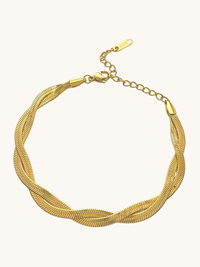 Front View of Raia Ripple Bracelet in 18K Gold Plated Metal Adjustable Length 18k Steel | Hypoallergenic Tarnish Resistant Sweat Water Eco - Friendly One Size 5.1gms