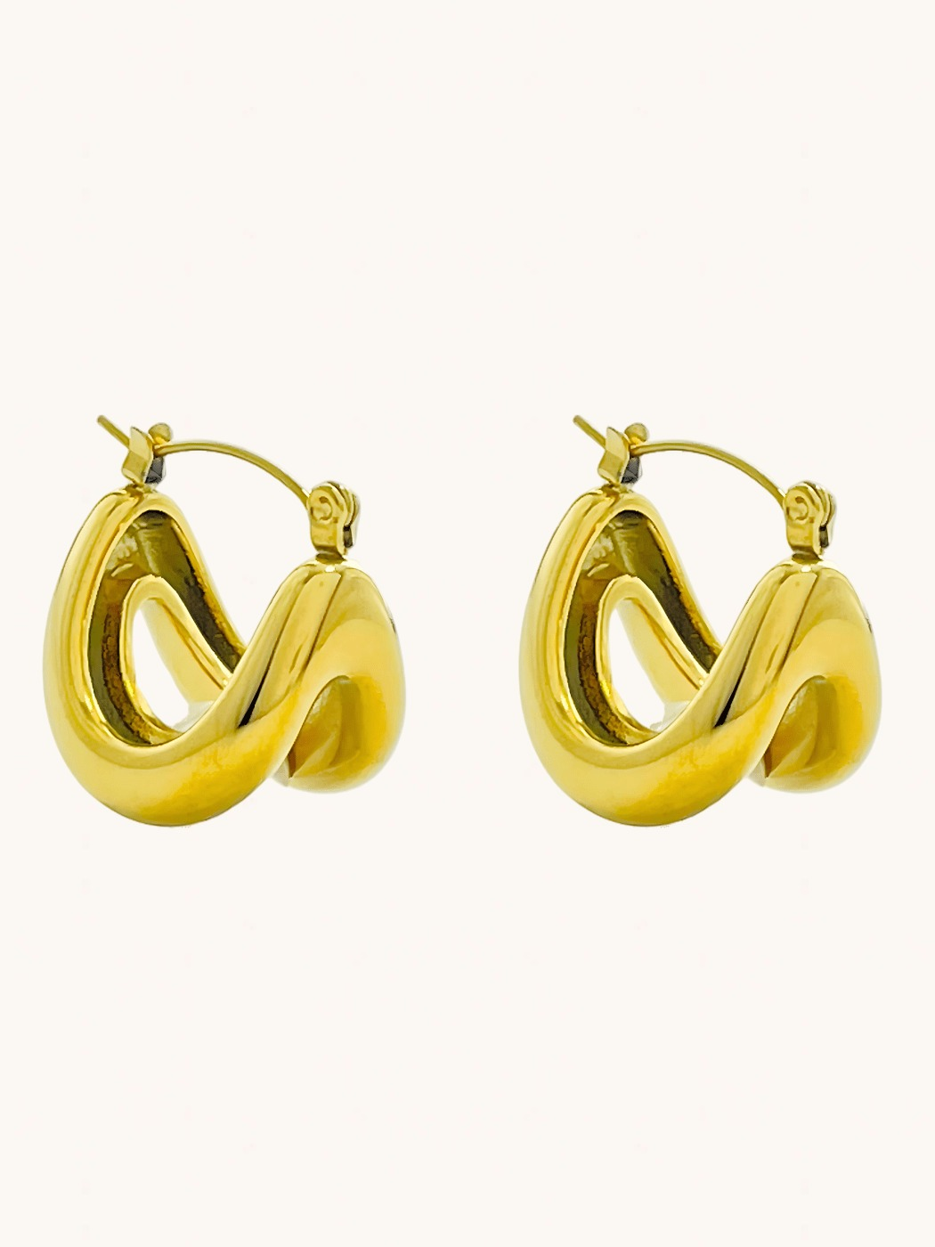 Front View of Lucia Hoop Earrings in 18k Gold-Plated Metal Jewelry for Pierced Ears Gold Plated Steel | Hypoallergenic Tarnish Resistant Sweat Water Stone Eco - Friendly One Size 13.6gms