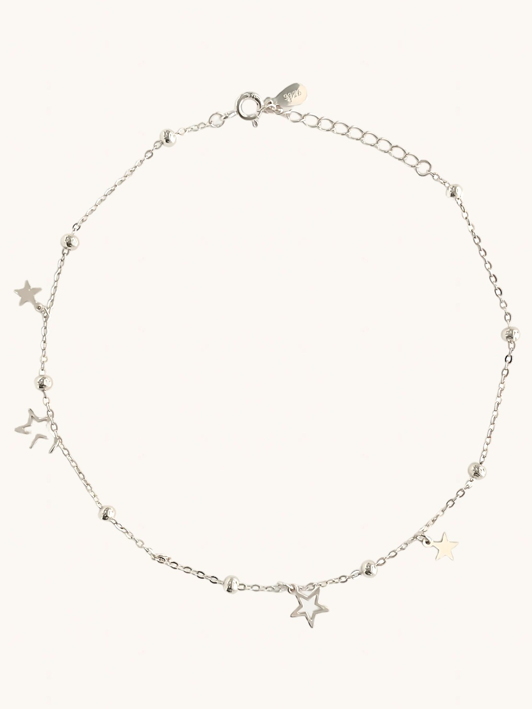 Front View of Stella Star Anklet in 925 Sterling Silver Comfort Fit Metal 9 inches 1.8gms