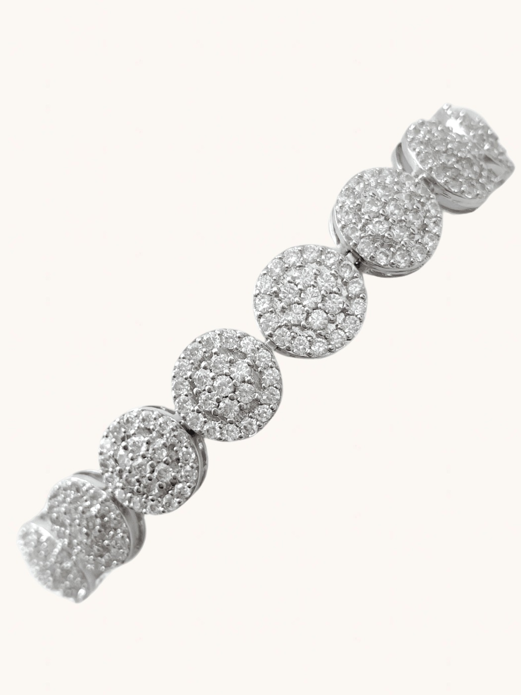 Closeup of Miral Disc Bracelet in Rhodium Plated Metal Comfort Fit Copper 19 cm 16.8gms Mix