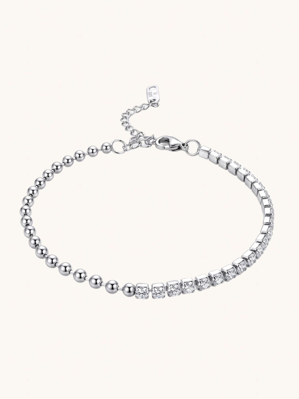 Front View of Sarah Waterproof Tennis Bracelet Adjustable Length Rhodium Plated | Tarnish Resistant Steel Water Hypoallergenic Sweat Durable Jewelry Eco - Friendly One Size 3.8gms