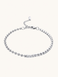 Front View of Sarah Waterproof Tennis Bracelet Adjustable Length Rhodium Plated | Tarnish Resistant Steel Water Hypoallergenic Sweat Durable Jewelry Eco - Friendly One Size 3.8gms