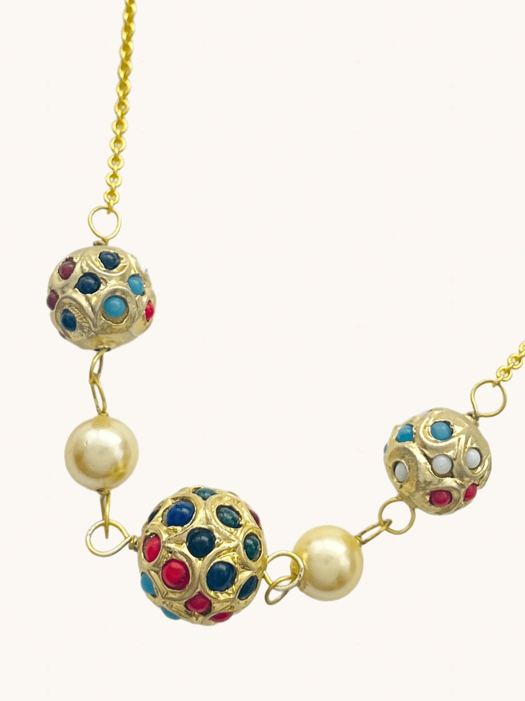 Closeup of Neda Necklace in 18K Gold Plated Sterling Silver Adjustable Length 18k 925 Brass Metal Stone One Size 7.2gms