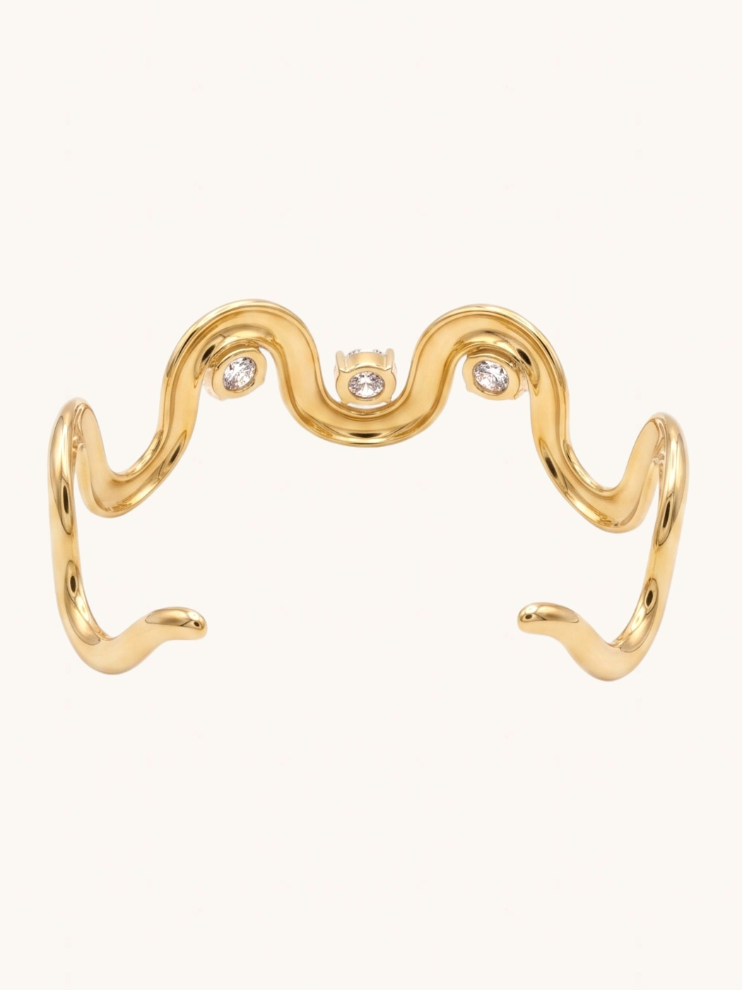 Rear View of Solara Wave Bangle Comfort Fit 18k Gold Plated Steel | Hypoallergenic Tarnish Resistant Sweat Water 7 inches 14gms Stainless